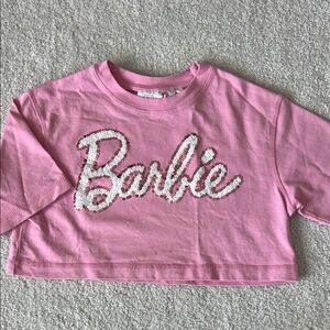 Zara Girls Pink Barbie Cropped T-Shirt - size 8/9